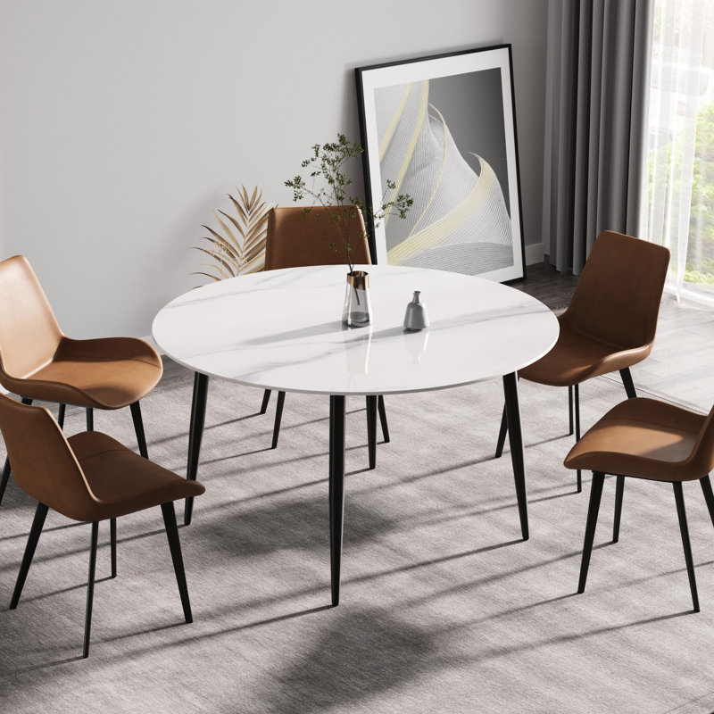 Table de salle à manger 6 pièces avec pierre frittée de 53,14 po - blanche et facile à nettoyer pour 6 personnes