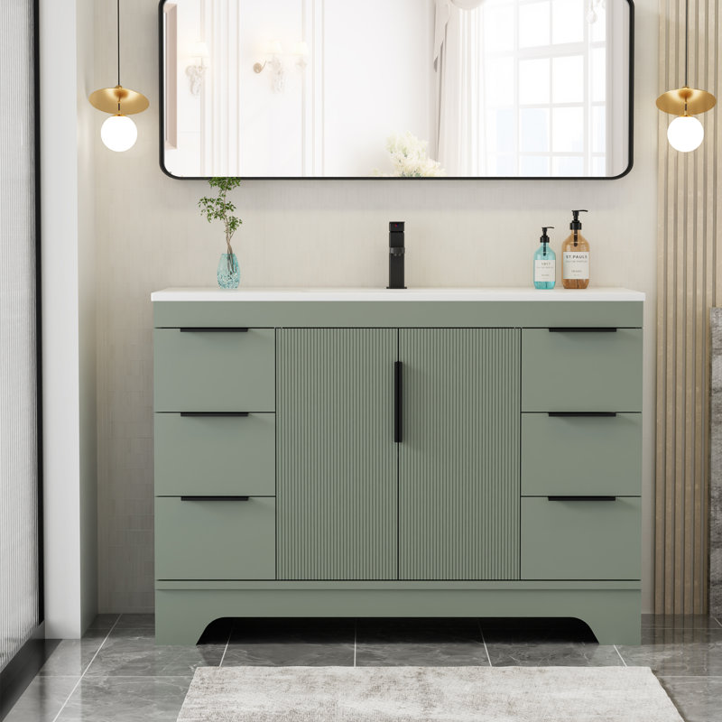Ensemble de meuble-lavabo simple 48 po avec comptoir en résine Skeen, robinet, assemblage requis, Vert sauge