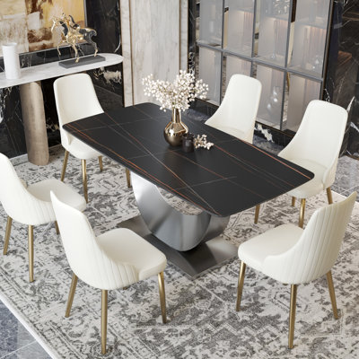 Ensemble de table de salle à manger en pierre frittée pour 6 personnes Aretzi