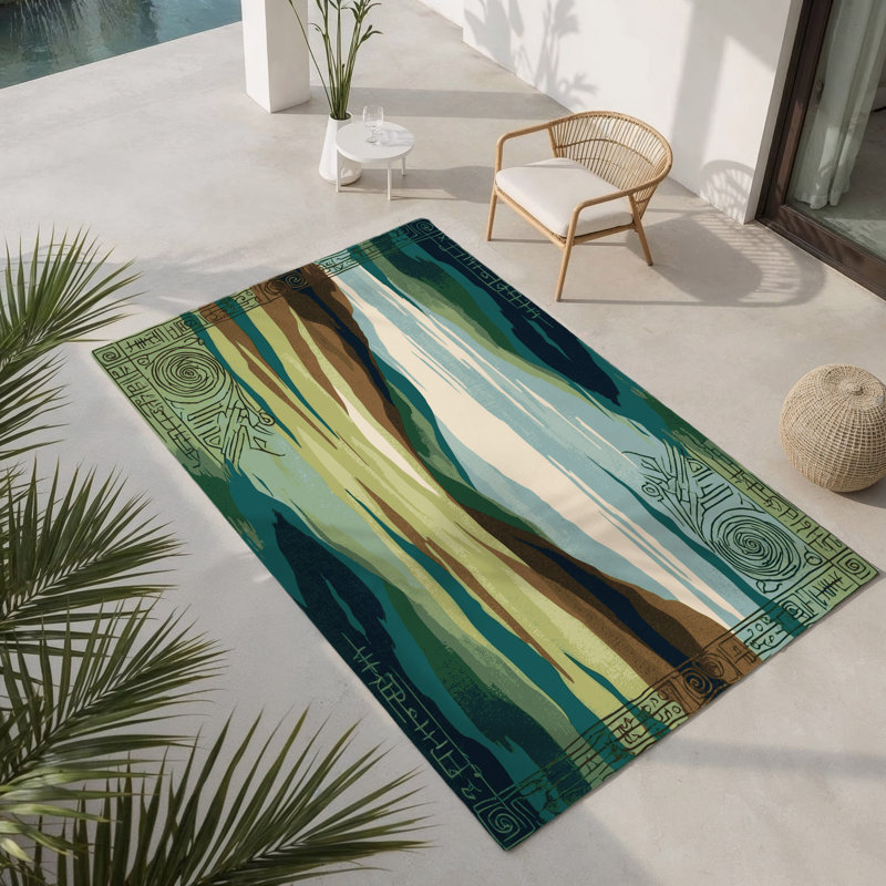 Tapis intérieur et extérieur Celestial Cascade, Rectangulaire 8 pi x 10 pi