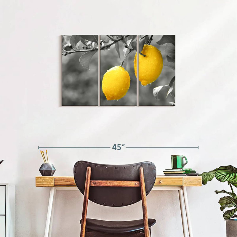 Ensemble de 3 citrons pop sur toile, H 33 po x l 20 po x P 1,25 po