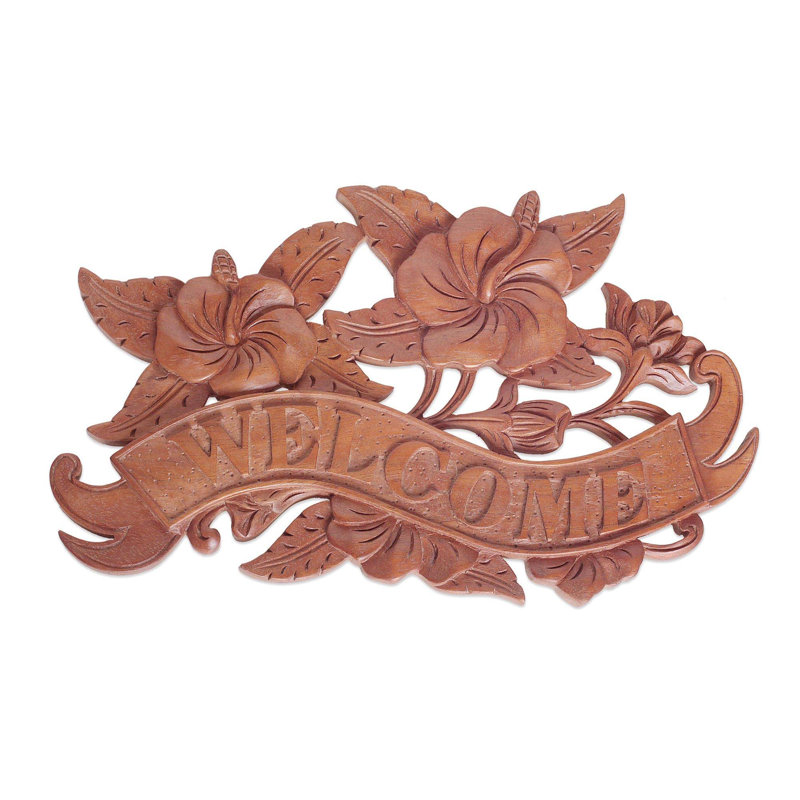 Plaque murale en argile et hibiscus