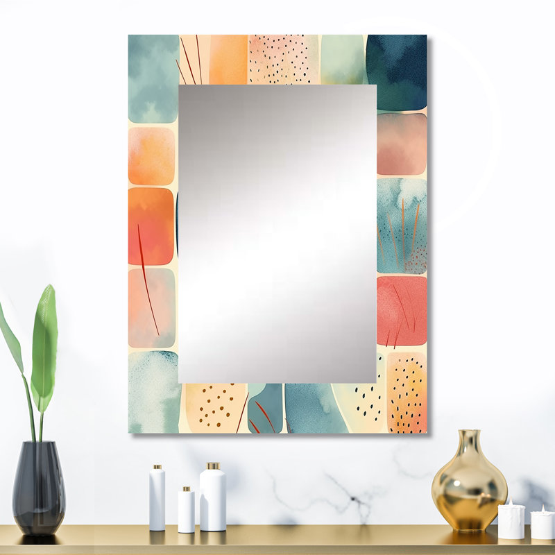 Orange amusant motif de formes III - miroir mural géométrique, miroir décoratif moderne, art imprimé en métal, 32 po x 24 po
