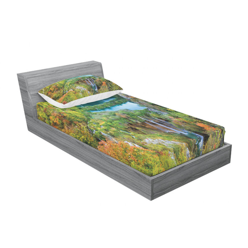 Ensemble de draps Mountains of Plitvice Lakes, Ensemble de draps pour lit simple avec drap-housse