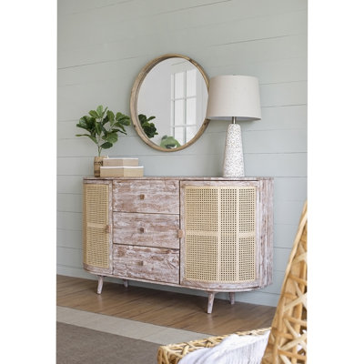 57x16x33" Tv Console With Cane Doors