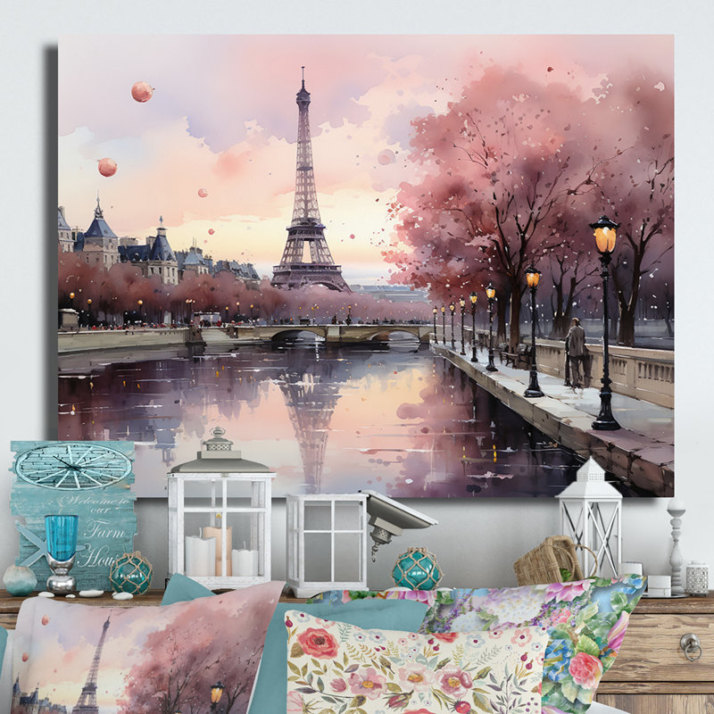 Rose Rendez-vous du crépuscule à Paris II - décoration murale en métal City Paris, H 12 po x l 20 po