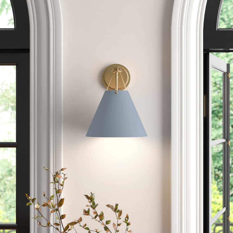 Kinston Steel Armed Sconce, Blue, Vibrant Gold