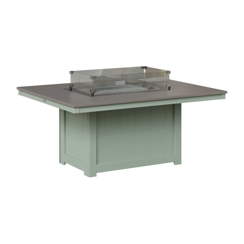 Berlin Gardens Donoma Rectangular Fire Pit Table, Hammered Top Stainless with Seafoam Base