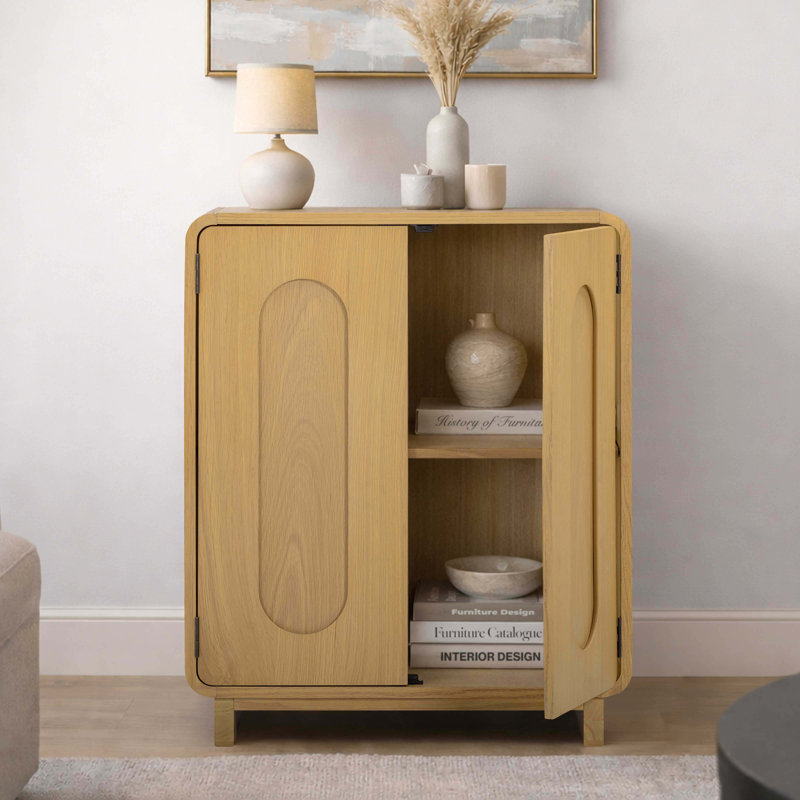 Armoire de rangement moderne en bois massif avec tablette réglable et portes encastrées, Naturel
