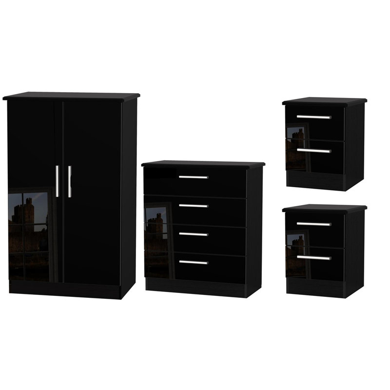 Yvette 4 Piece Bedroom Set, Black / Black