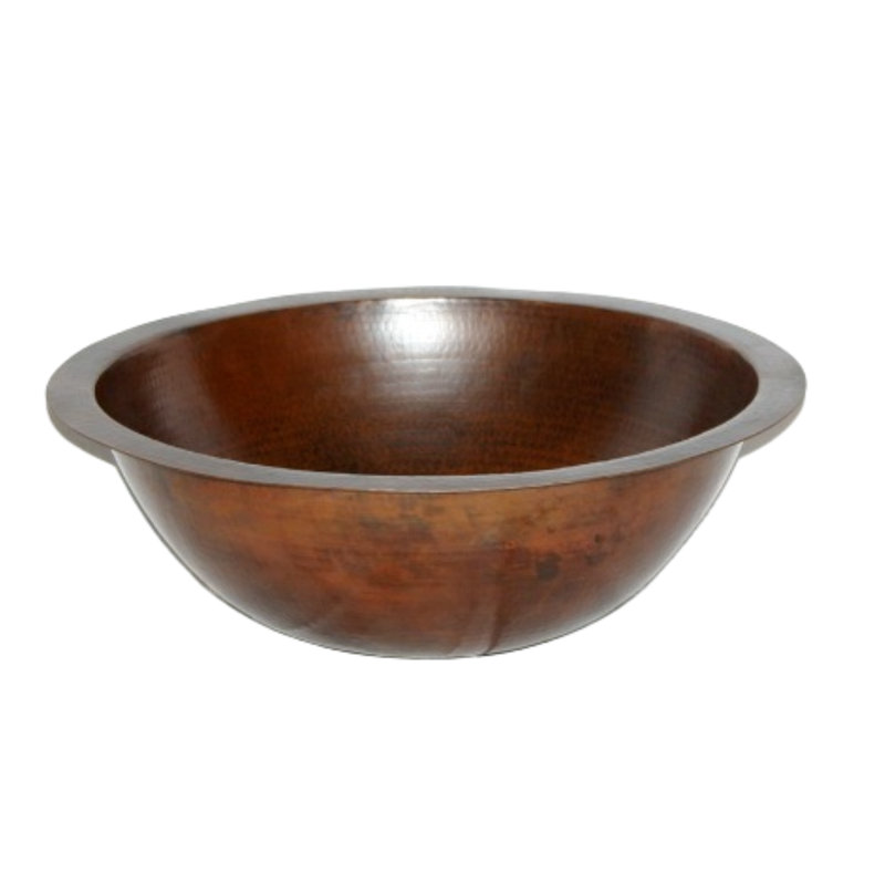 Rustic 15" Round Copper Bathroom Sink With Lift & Turn Drain Assembly