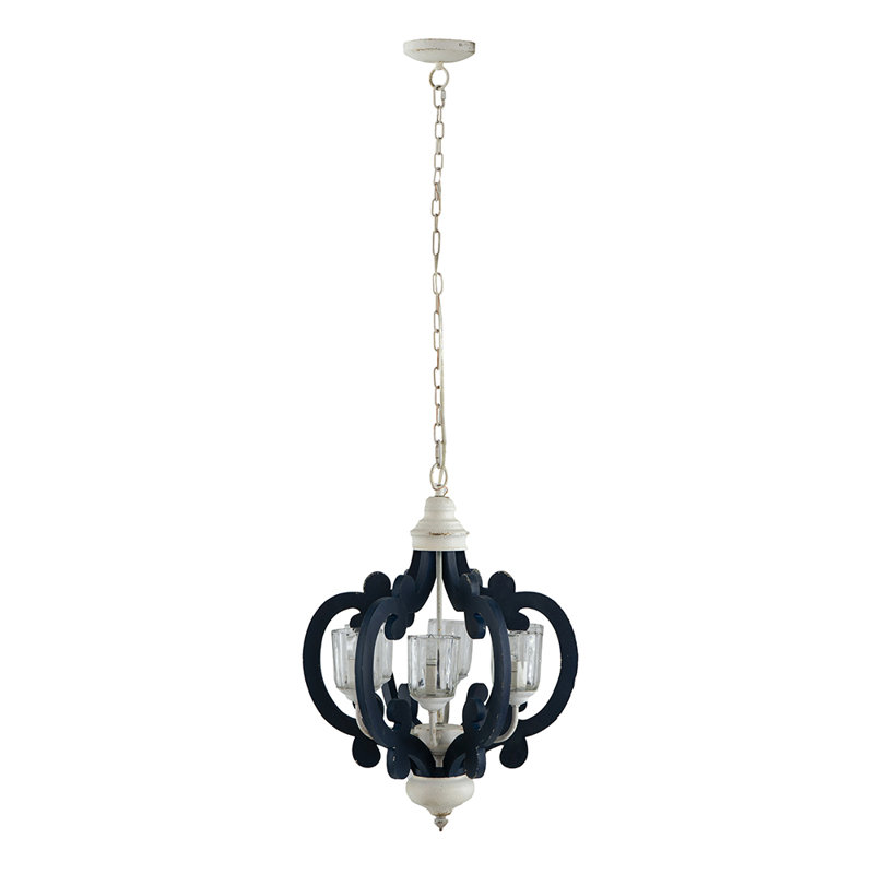 Lustre de ferme 6 lumières - Luminaire suspendu en bois avec détails en verre
