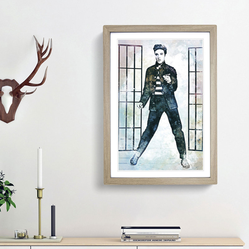 Elvis Presley in Jailhouse Rock in Abstract - Picture Frame Painting Print, 87cm H x 62cm W x 2cm D, Oak Framed