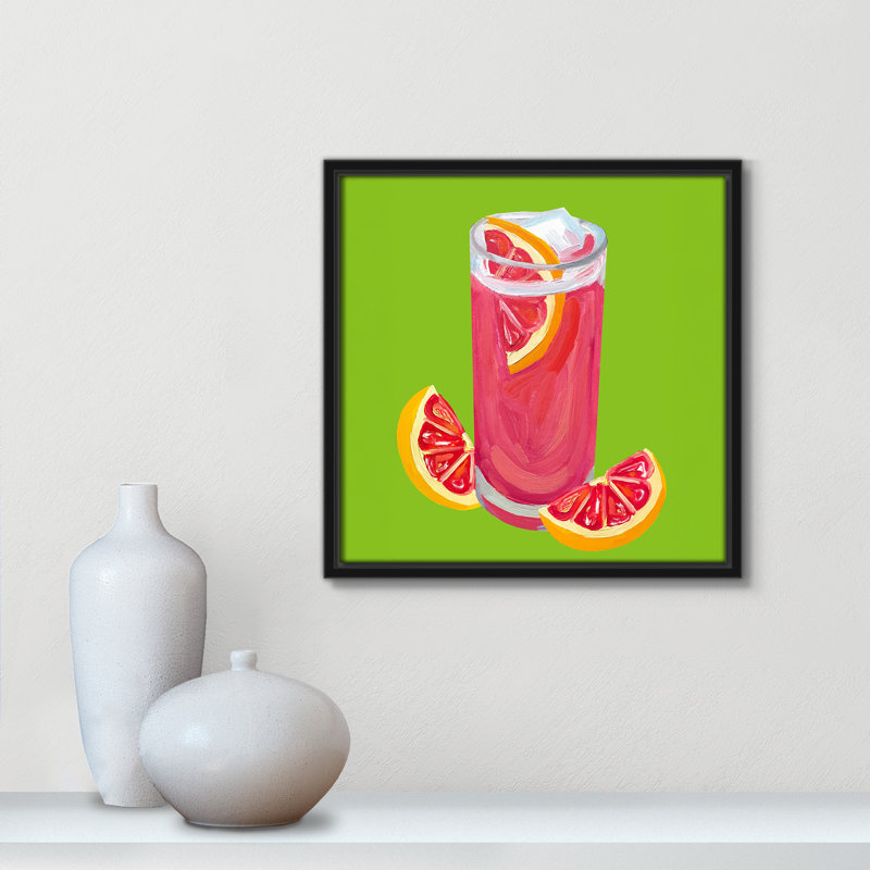 Grapefruit Paloma Pistachio - reproduction carrée par Straker, L 13,5 po x H 13,5 po, Cadre flottant noir