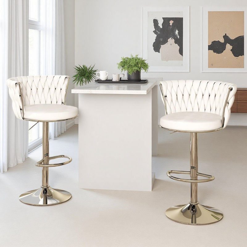 Velvet Bar Stools Set Of 2, Swivel Barstool Upholstered Counter Bar Chairs, Counter Height Barstools Adjustable Kitchen Island Chairs