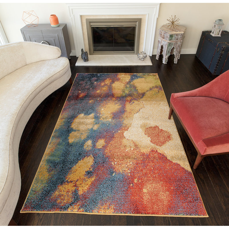Tapis jaune / bleu Mckissick, Rectangle 9 pi x 12 pi