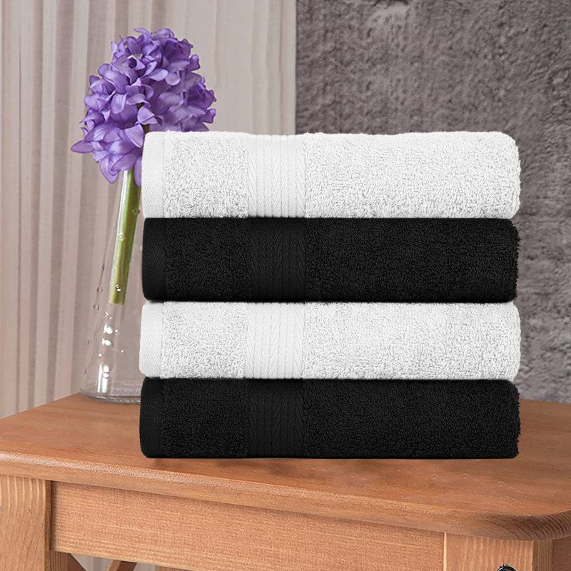 Essuie-mains 100% coton 600 g / m² couleurs assorties, Blanc / noir