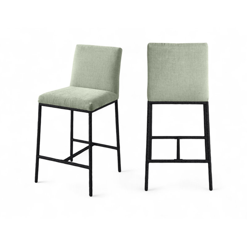 Tabouret de comptoir rembourré Reeves, Tissu chenille menthe, Noir mat