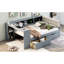Lit double en bois avec tablettes de rangement, tiroirs, tête de lit rembourrée et élégante, tiroirs gris, coiffe Point Soft-1297102593