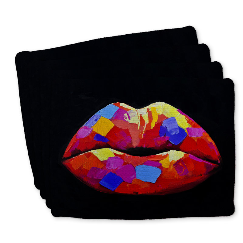 Ensemble de 4 napperons colorés en polyester tressé rouge à lèvres