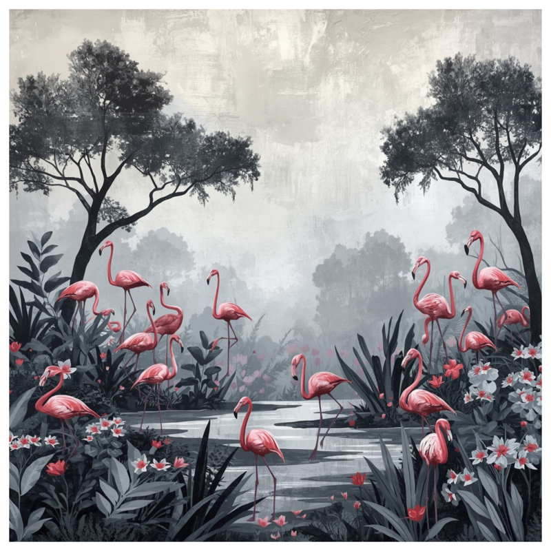 Flamants roses dans des couvertures de la jungle, L 50 po x H 60 po