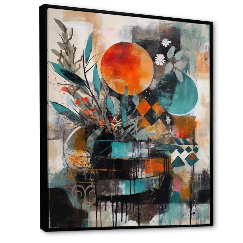 Libération artistique verte et orange de Luisarmando sur toile, H 40 po x l 30 po x P 1,5 po, Cadre flottant noir