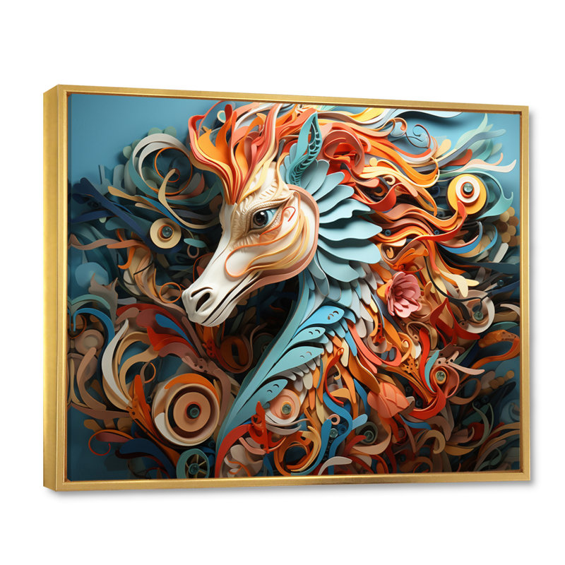 Mystical Seahorse Geometric II - impression, H 34 po x l 44 po x P 1,5 po, Cadre flottant doré