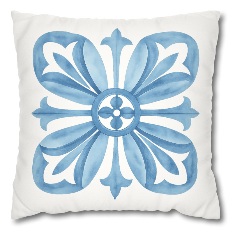 Block Print Inspired Pattern Throw Pillow, 16"H x 16"W, Blue, Synthetic Fibers