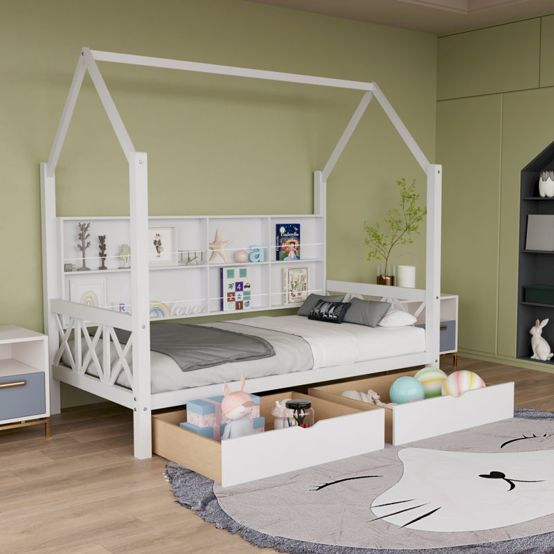 Allurine Children's Bed with Drawers, White, Full