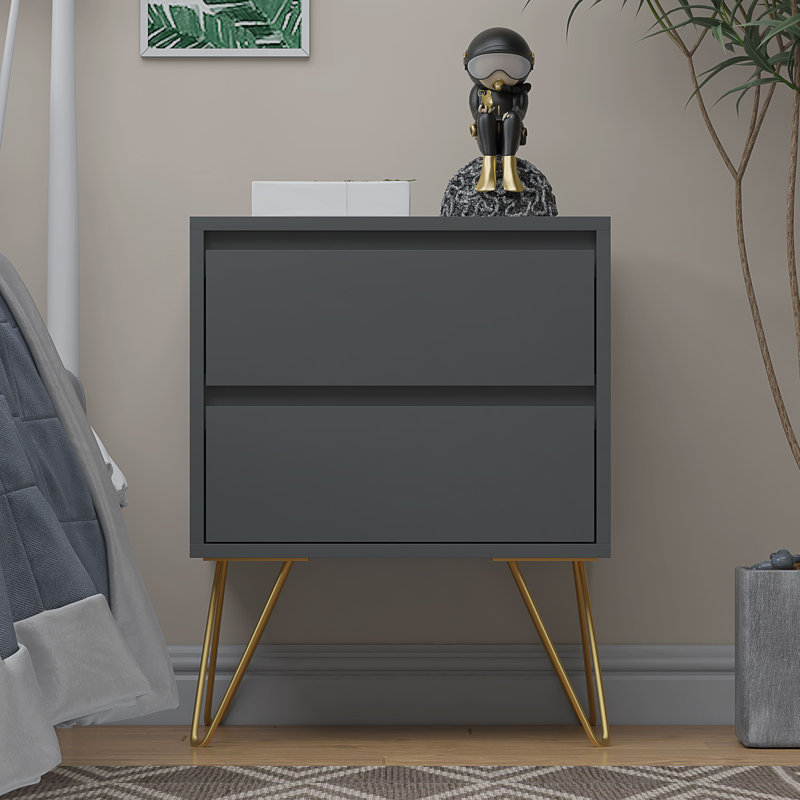 Aanika 45cm W Manufactured Wood Bedside Table, Grey