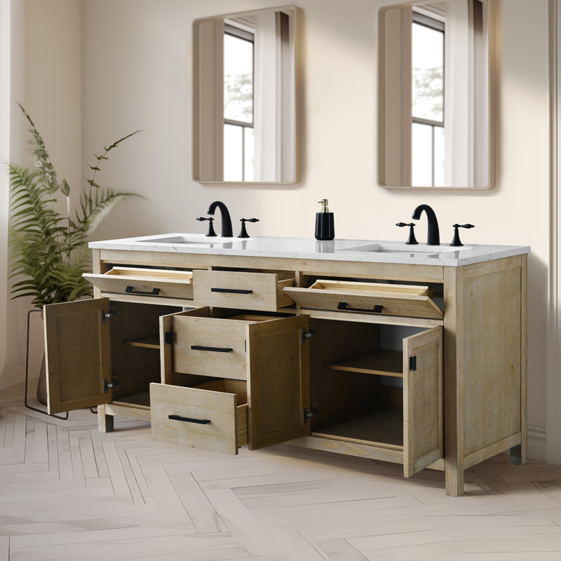 Marquist 72" Double Bathroom Vanity With Stone Top, Fir Essence Light