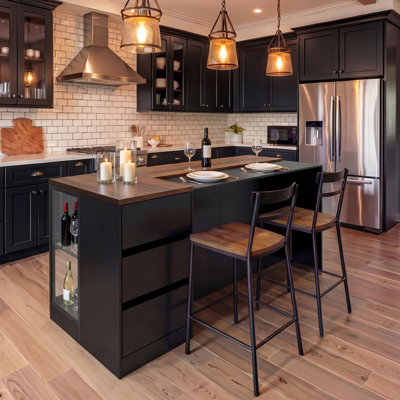 77.6"W Kitchen Island With Glass Door And Light Double Side
