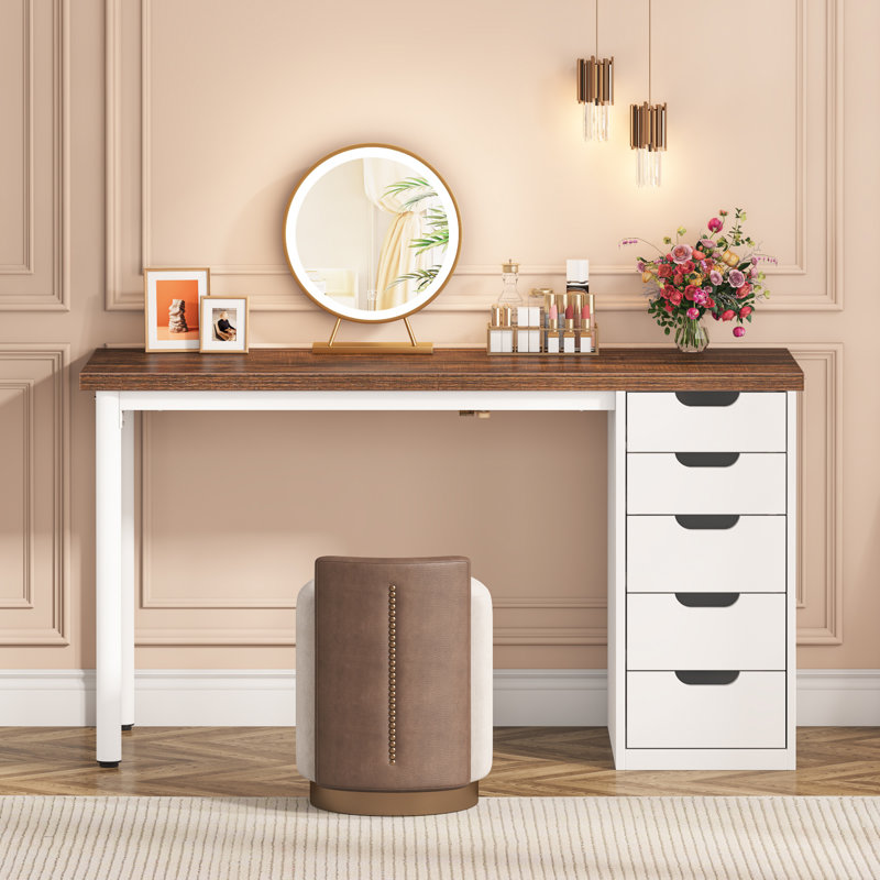 Bureau 47 po avec 5 tiroirs, Brun / Blanc