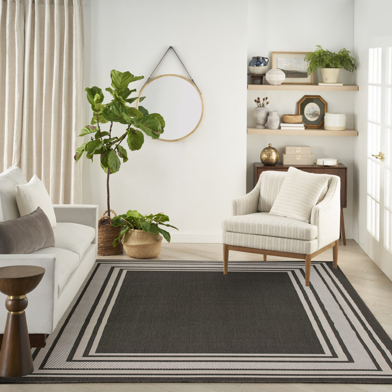 Tapis intérieur / extérieur moderne Horizon, Noir, Rectangle 10 pi x 14 pi