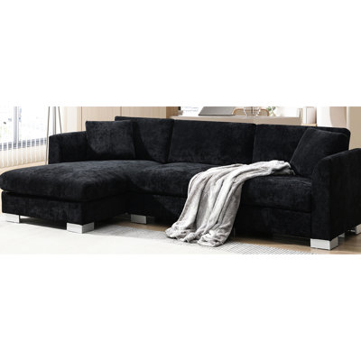 Luxury Chenille Sectional Couch, 96*56" L-shaped With Oversized Chaise, 4, 2 Pillows, Solid Wood & Iron Stable Frame For Homes Modern Cloud , Couch 96*56", Fabric Living Room, Apartment, Office,