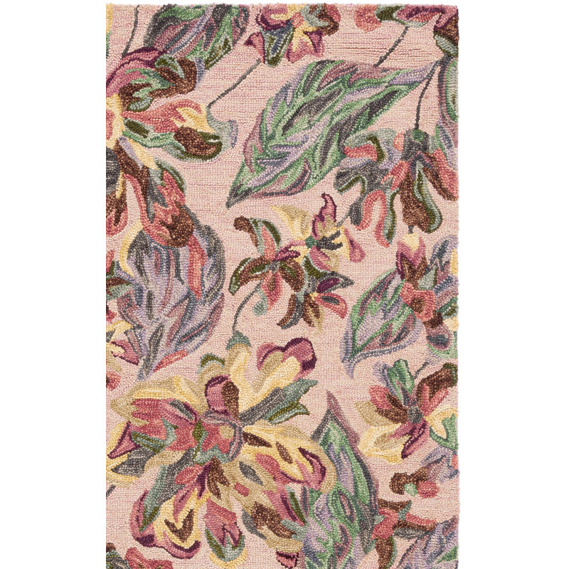 Kallon Hand Tufted Wool/Cotton Floral Rug in Gold/Pink, Rectangle 4' x 6'