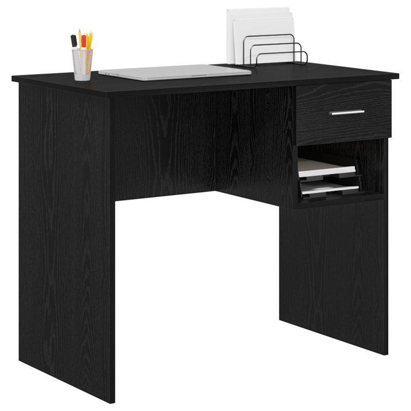 Desk With Storage 90X49.5X75 Cm Engineered Wood, Black Oak