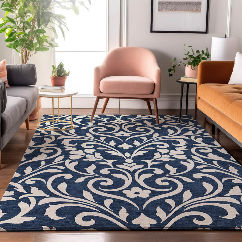 Premium Machine Washable Prisco Navy Rug, Rectangle 10' x 14'