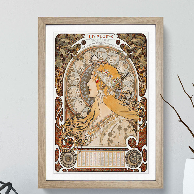 The Zodiac Vol.2 by Alphonse Mucha - Picture Frame Painting, 90cm H x 65cm W x 2cm D, Oak