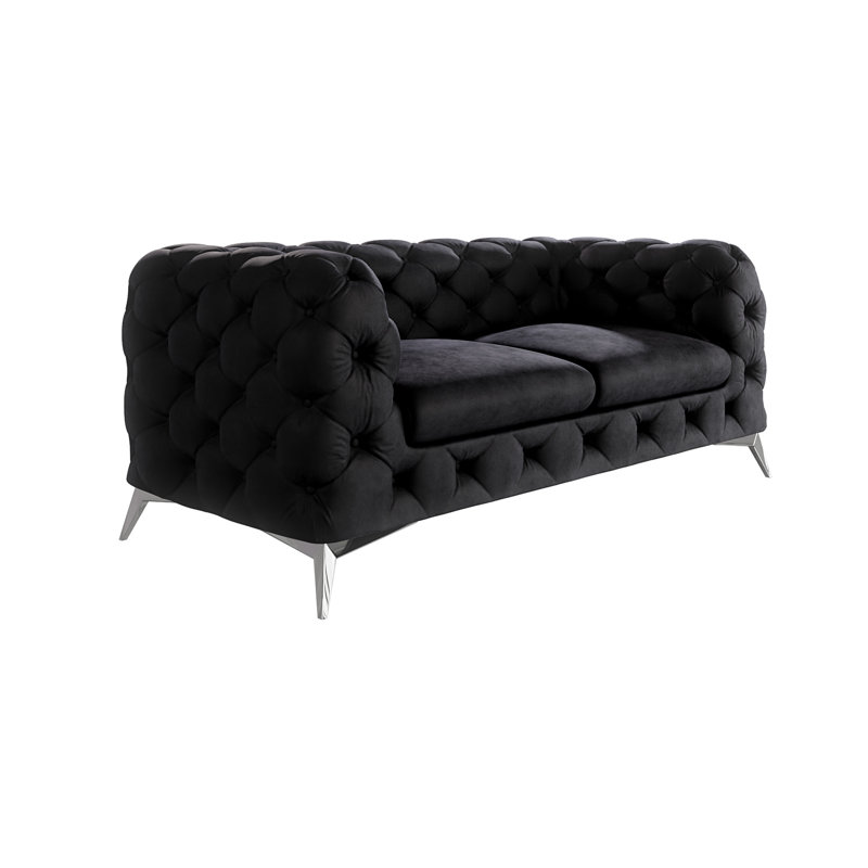 Chesterfield Sofa Bixby 2 Seater with Silver Metal Legs, Black