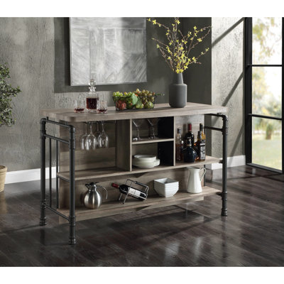Table à hauteur de comptoir avec limite de poids, pieds en chêne antique et gris thermolaqué