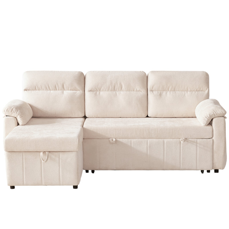 Canapé-lit 84 po en L rembourré avec rangement et port USB, Blanc