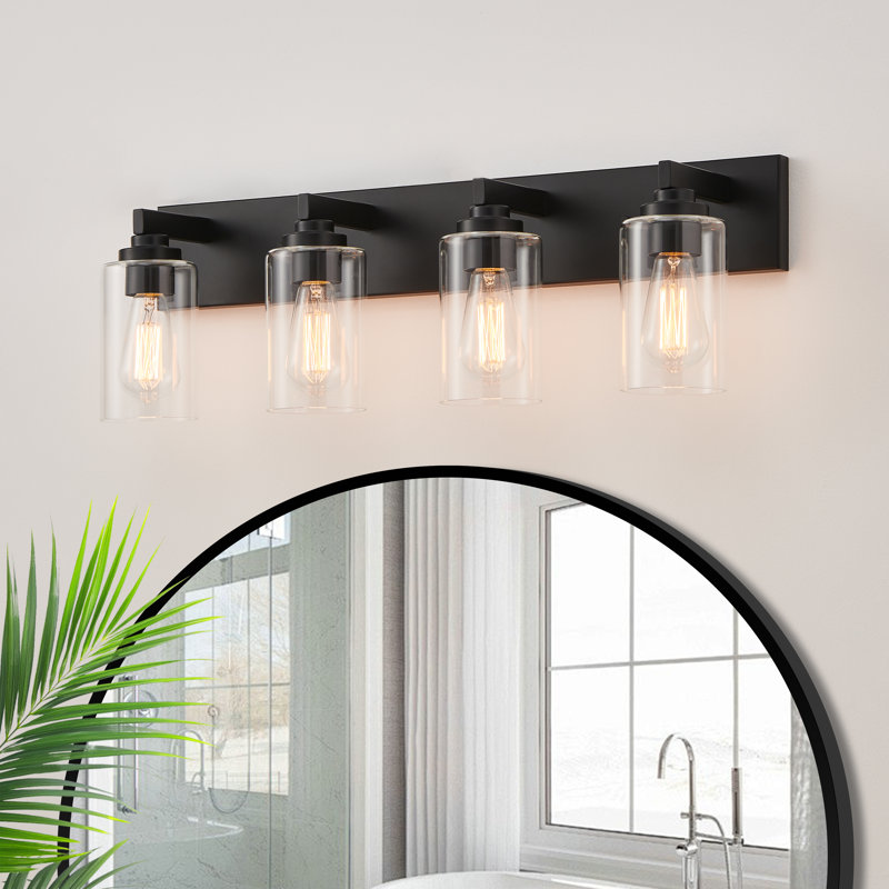 Éclairage de meuble-lavabo transitionnel à intensité variable, Noir mat, 28,38 po de largeur, 4 lumières