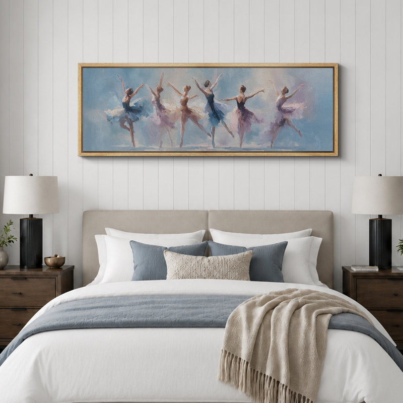 «Elegant Ballet Dancers In Soft Blue», art de chambre à coucher, impression sur toile encadrée, 3 pièces, Cadre naturel
