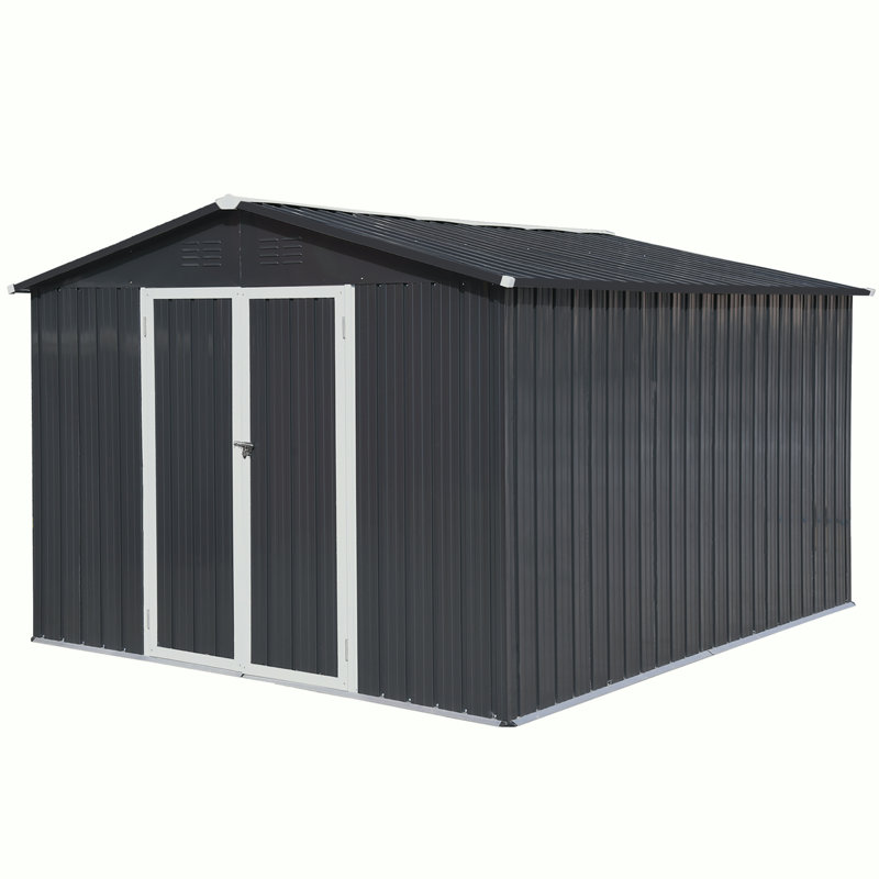 9 ft. W x 10 ft. D Metal Storage Shed, Dark Gray/White