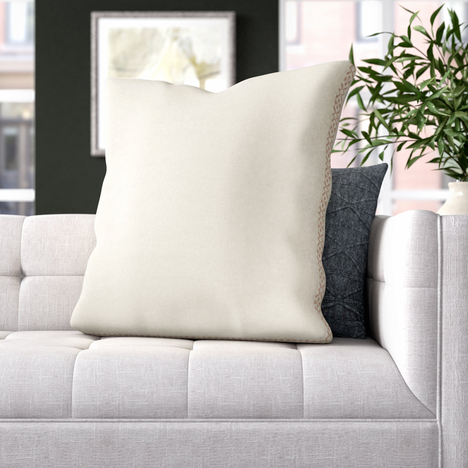 Griffin Linen Throw Pillow, Beige/Dark Gray, No Fill