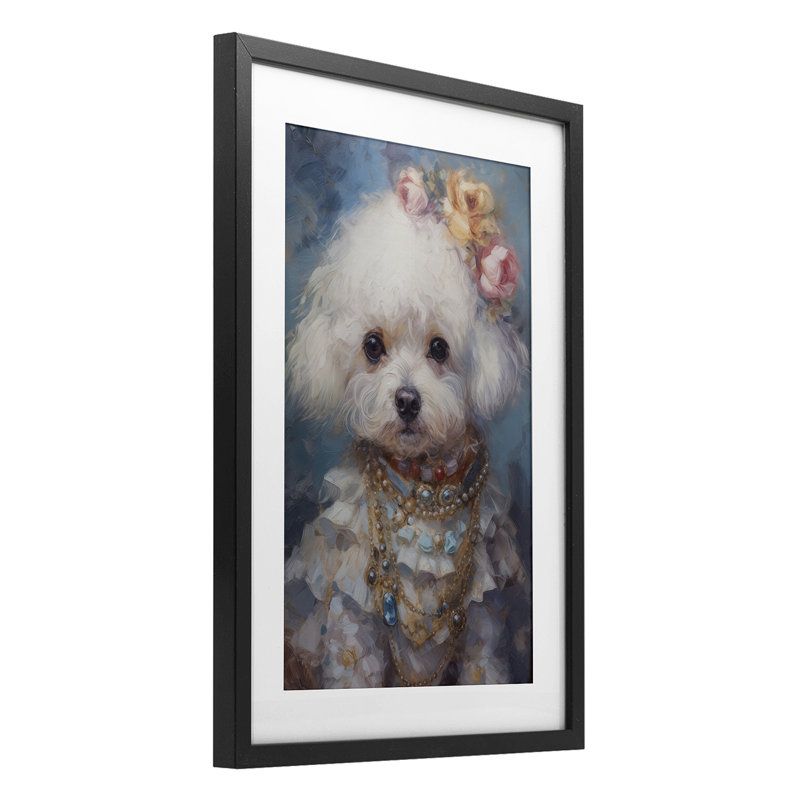 «Victorian Era Bichon Frise», reproduction sous verre encadrée, design par Wumples, H 20 po x l 14 po, Cadre noir minuit