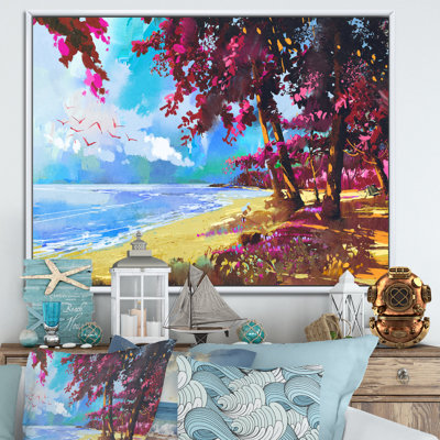 «Pink Trees On The Beachsummer», reproduction d'art nautique et côtier sur toile