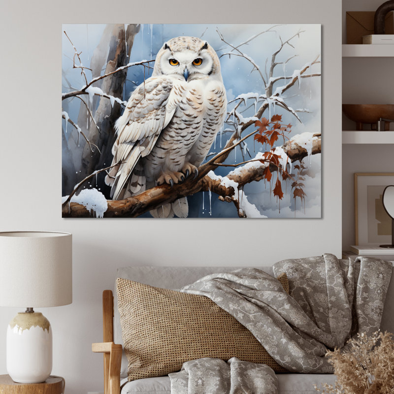 Winter Snowy Owl Landscape - Art mural paysage d'hiver, H 24 po x l 32 po x P 1 po, Toile tendue