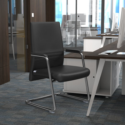 Aleen Modern Leather Upholstered Office Chair – Sleek Seat & Metal Armrest, Ergonomic Swivel Desk & Conference Seating with Adjustable Height & Fixed by Orren Ellis